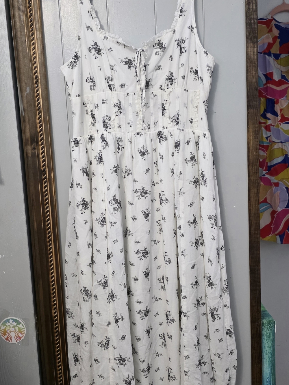 American Eagle Outfitters White and Black Floral Midi Dress